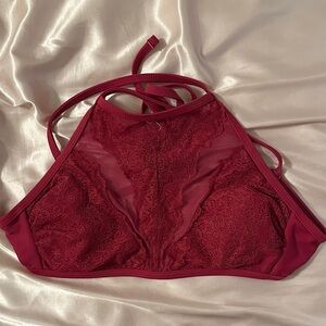 Red lace halter swimsuit top